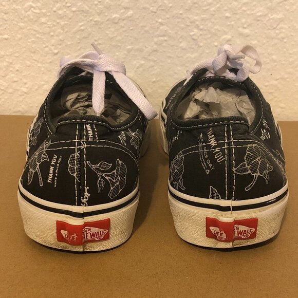VANS OFF THE WALL Sneakers W8/M6.5 Black Thank You Floral Print Unisex - Picture 7 of 10